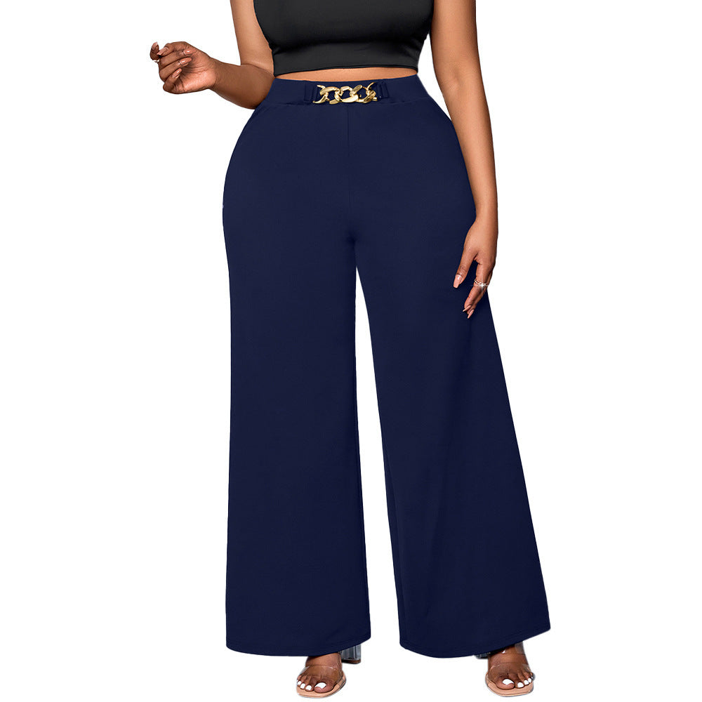 Summer Plus Size Metal Buckle Trousers For Women