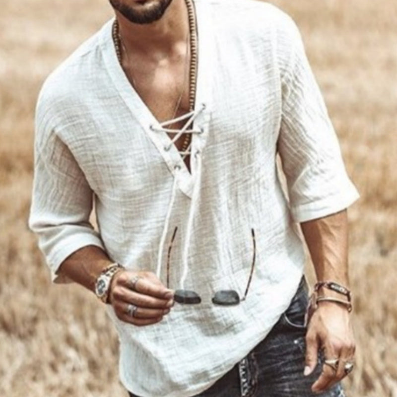 Short-sleeved Button-up Shirt For Men