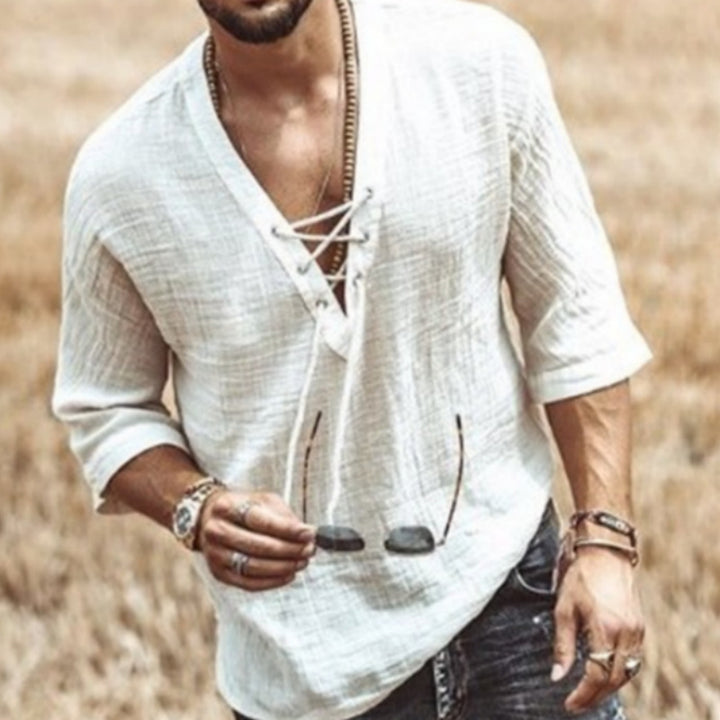 Short-sleeved Button-up Shirt For Men