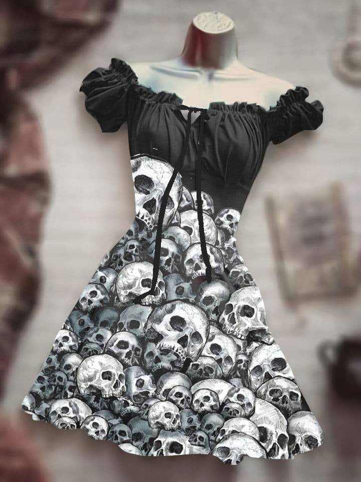 Halloween 3D Skull Print Women's A- Line Skirt