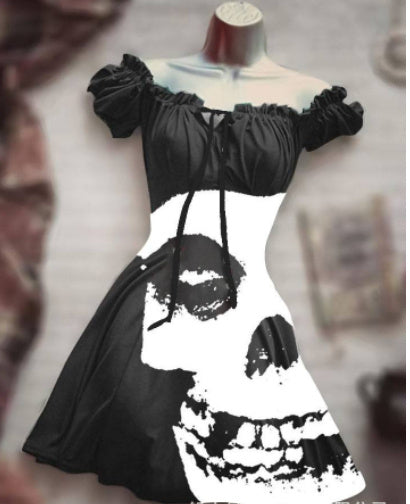 Halloween 3D Skull Print Women's A- Line Skirt
