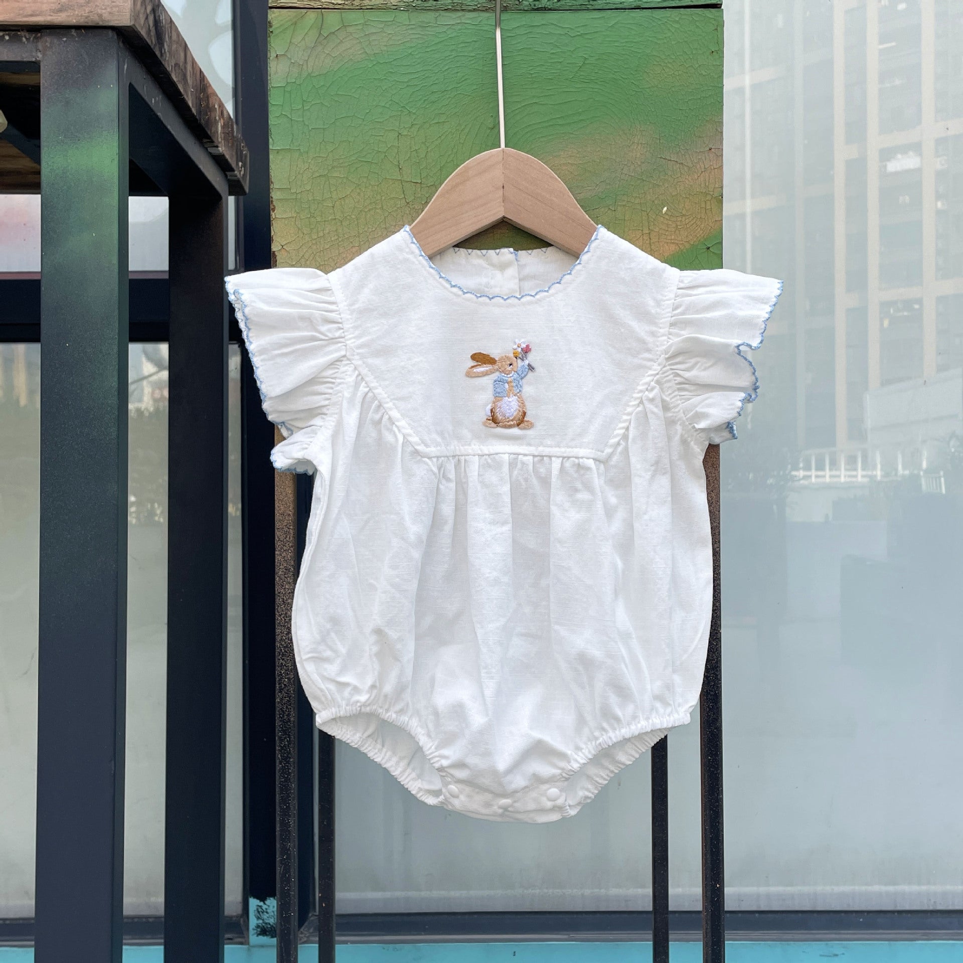 Baby Girl Bunny Embroidery Bottom-covering Rompers