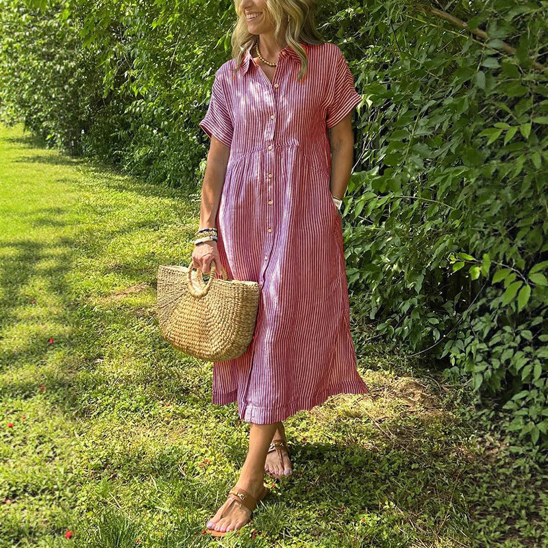 Women's Casual Cotton And Linen Dress