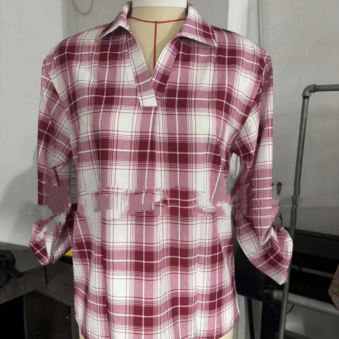 Lapel Loose Women's Plaid Shirt Commuter Style