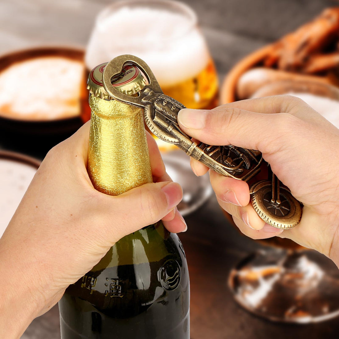 Old Style Motorcycle Beer Bottle Opener Black Gift Box