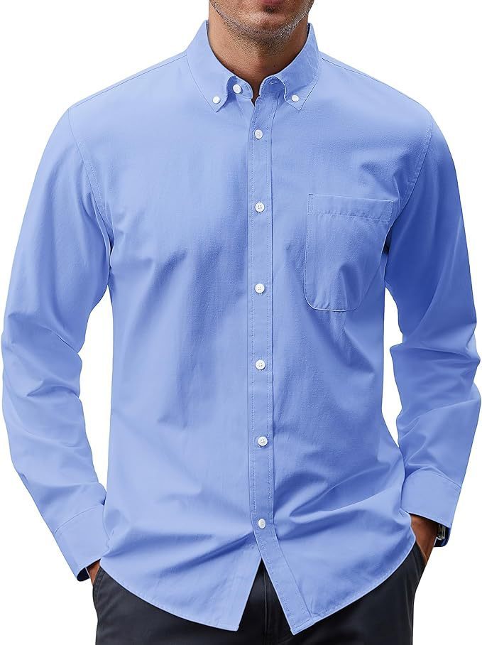 Solid Color Oxford Long Sleeve Button Shirt