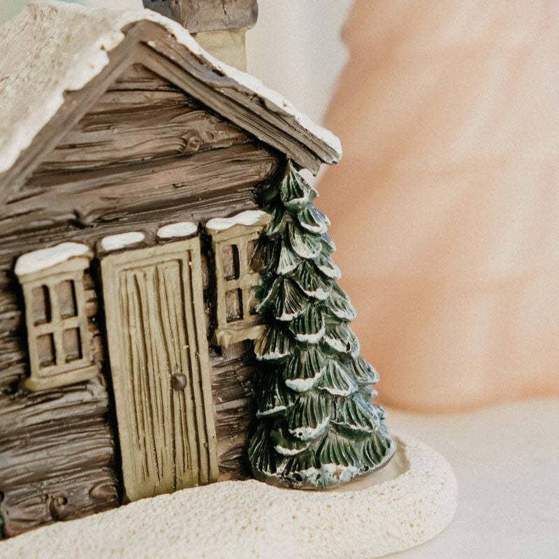 Log Cabin Incense Burner Rustic Christmas Resin Statue