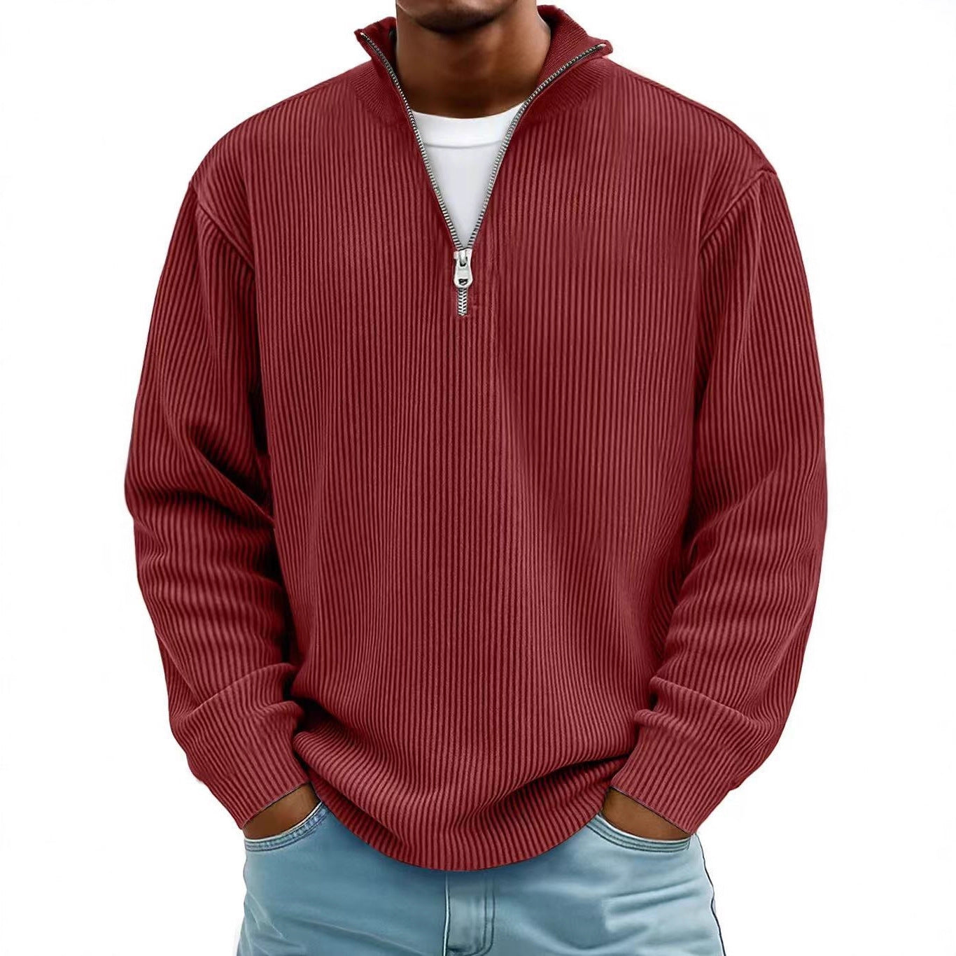 Corduroy Zipper Stand Collar Shirt