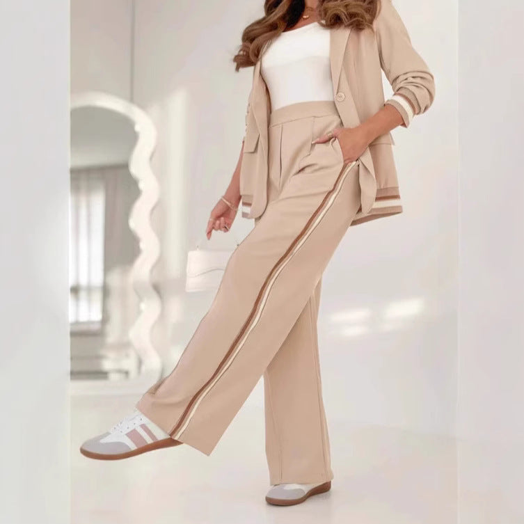 2 Pcs Set Women Coat Pants Suit
