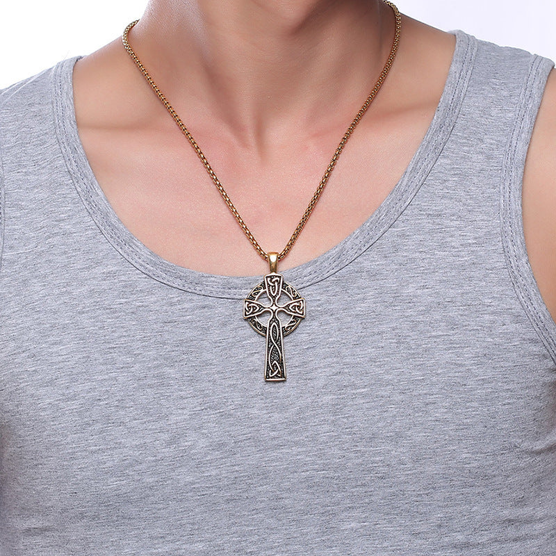 62MM Titanium Steel Celtic Cross Pendant Necklace