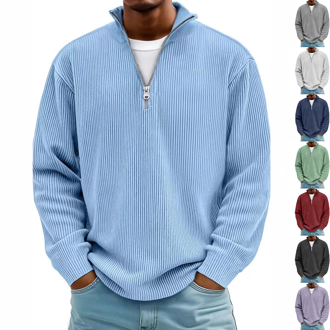 Corduroy Zipper Stand Collar Shirt