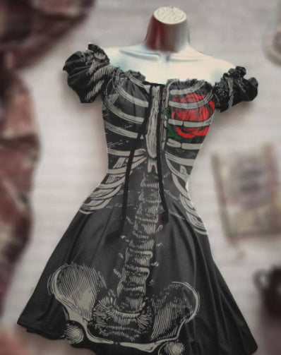 Halloween 3D Skull Print Women's A- Line Skirt