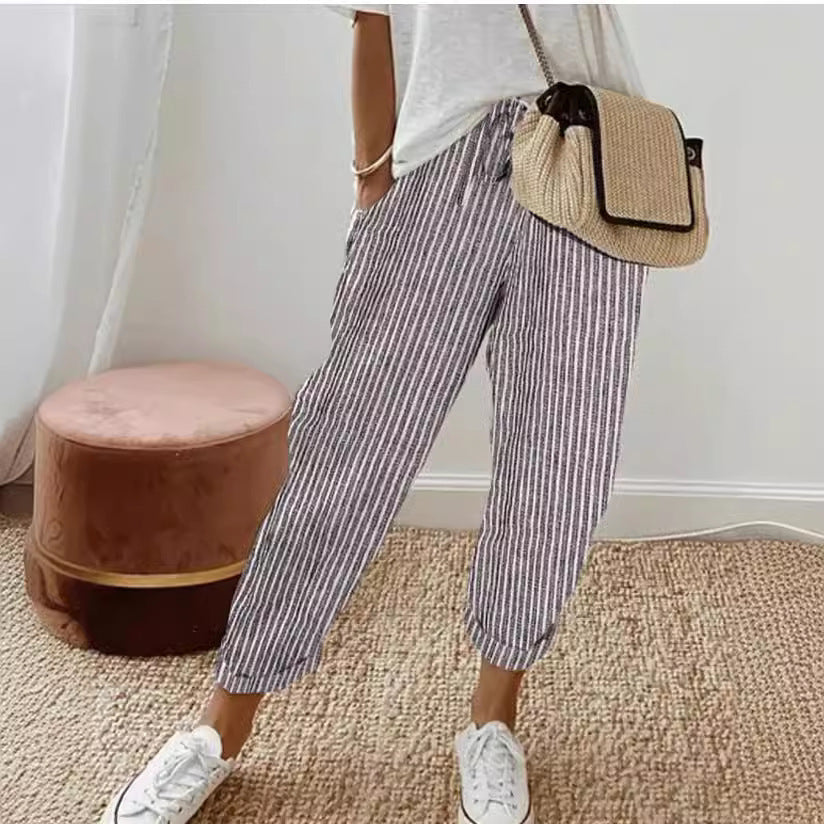 Women Summer Stripes Casual Pants