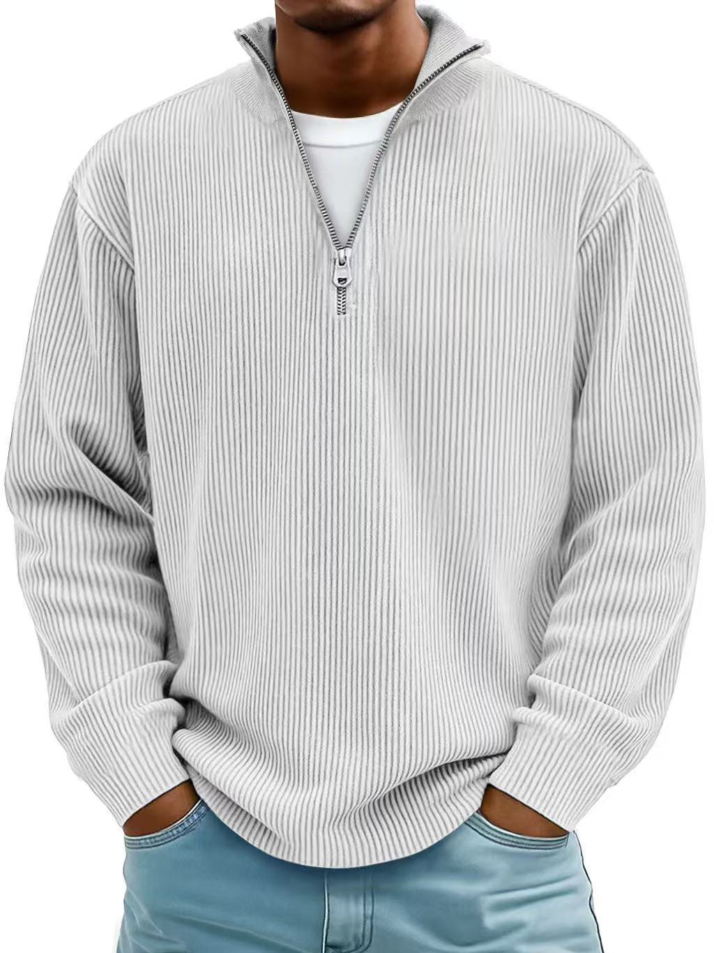 Corduroy Zipper Stand Collar Shirt