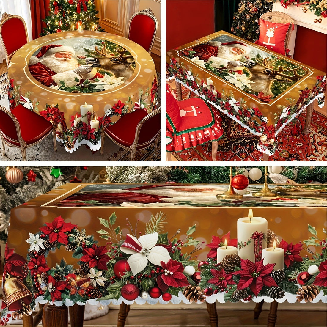 Christmas Round Tablecloth With Santa Claus Table Flag