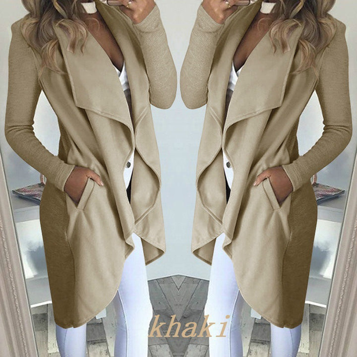 Women's Plus Size Solid Color Long Trench Coat