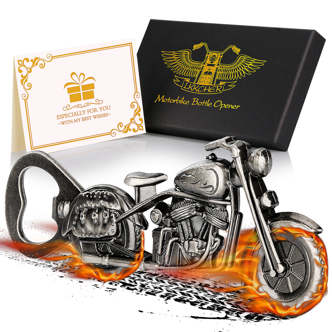 Old Style Motorcycle Beer Bottle Opener Black Gift Box