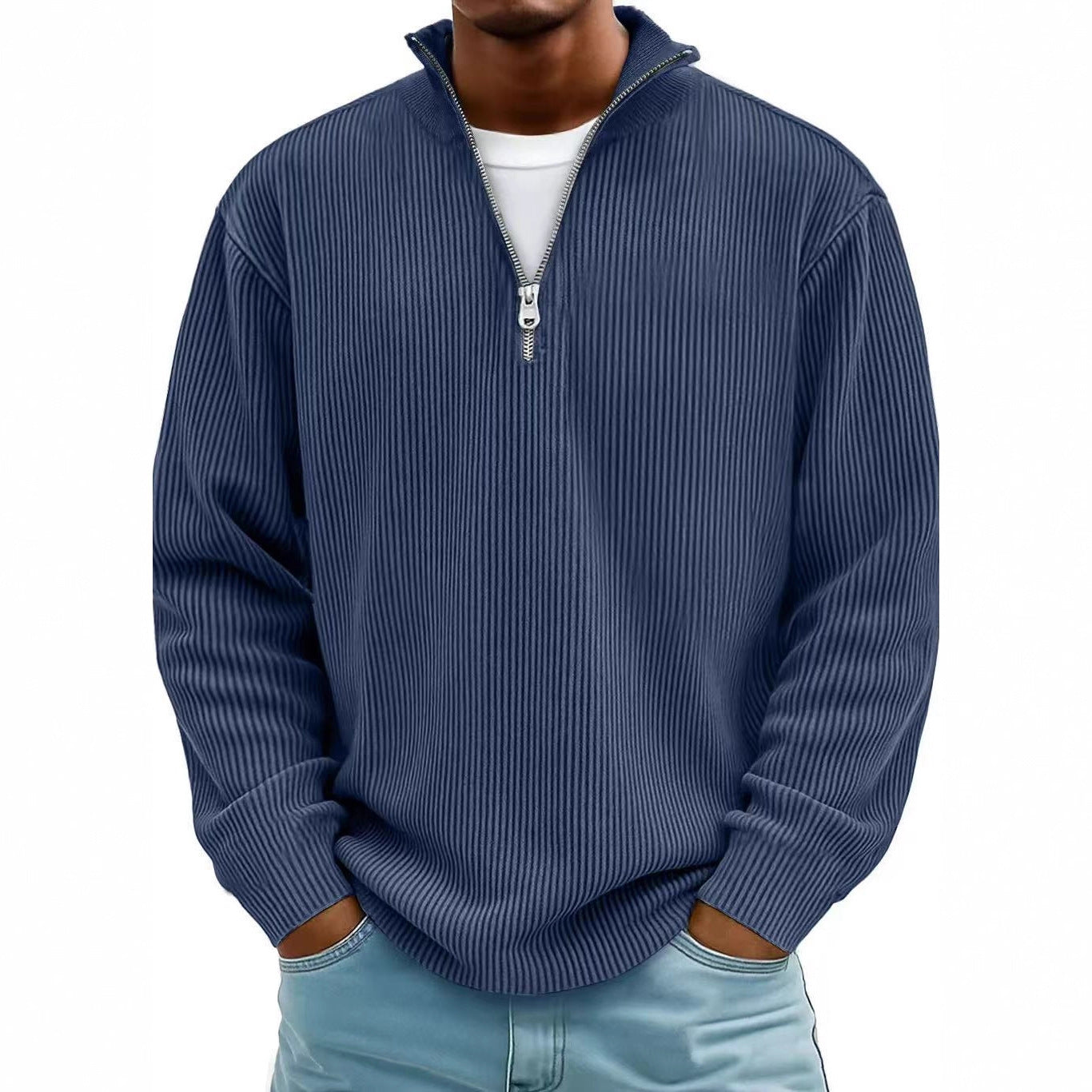 Corduroy Zipper Stand Collar Shirt