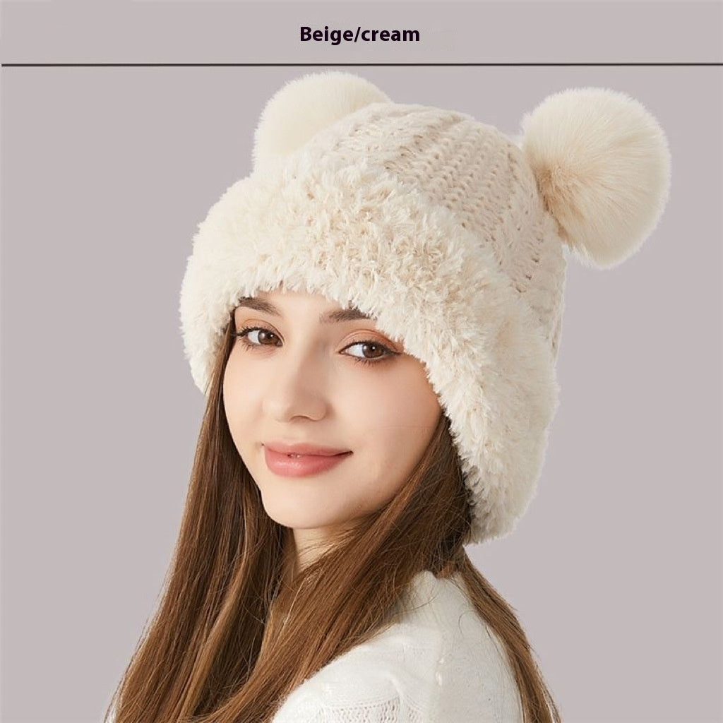 Women's Winter Cute Fur Ball Knitted Hat