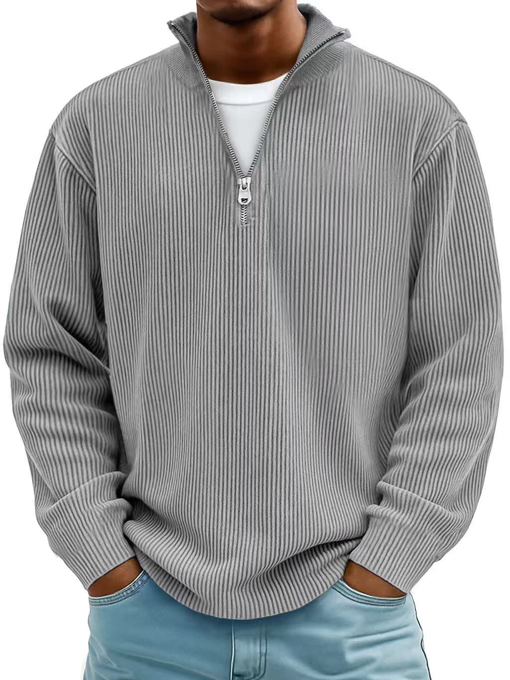 Corduroy Zipper Stand Collar Shirt