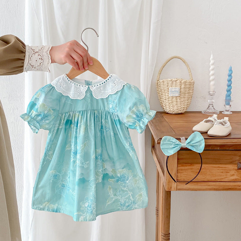 Baby Triangle Rompers Girl Puff Sleeve Dress