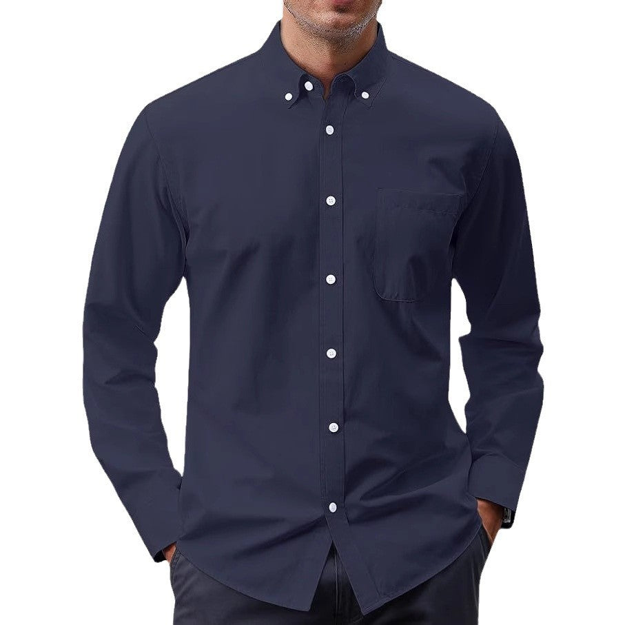 Solid Color Oxford Long Sleeve Button Shirt