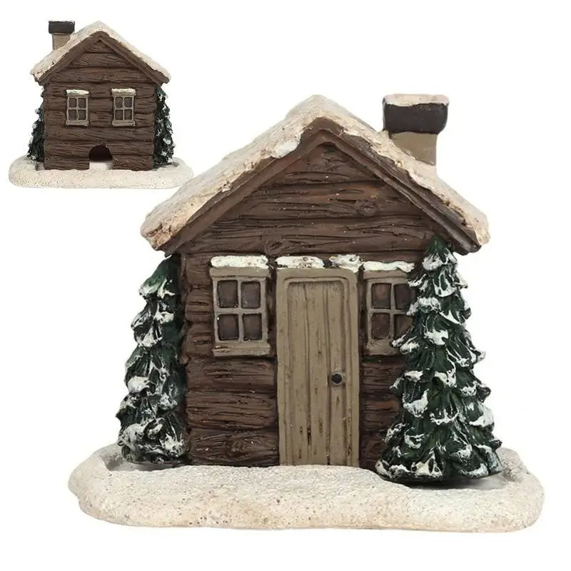 Log Cabin Incense Burner Rustic Christmas Resin Statue