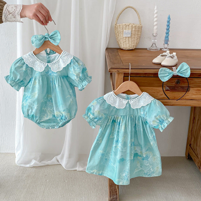 Baby Triangle Rompers Girl Puff Sleeve Dress