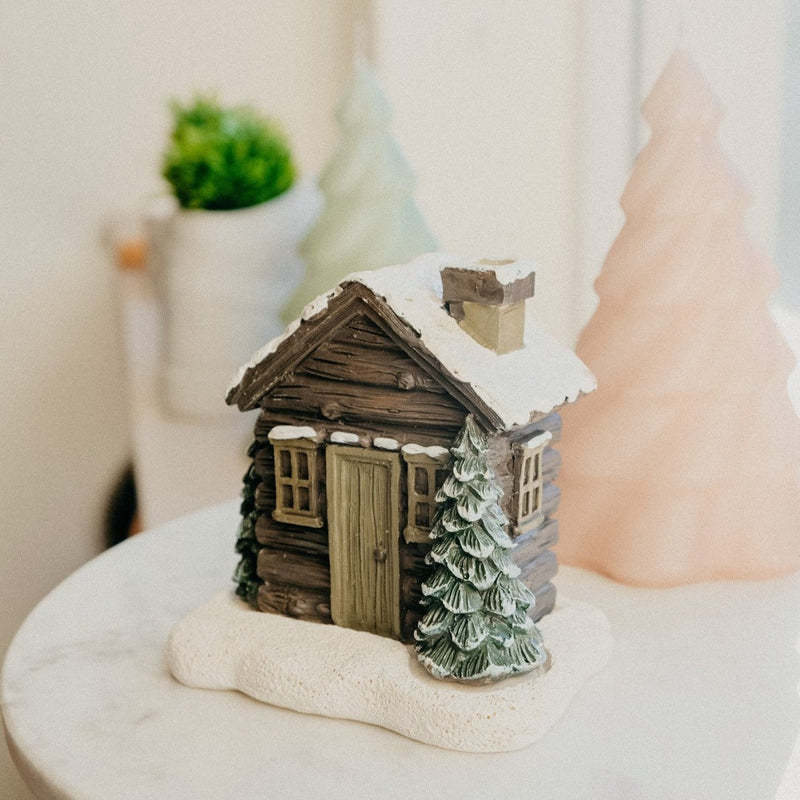 Log Cabin Incense Burner Rustic Christmas Resin Statue
