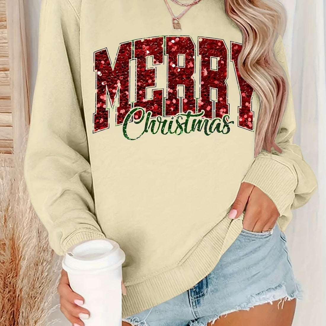 Round Neck Women's Christmas Pattern Sweater