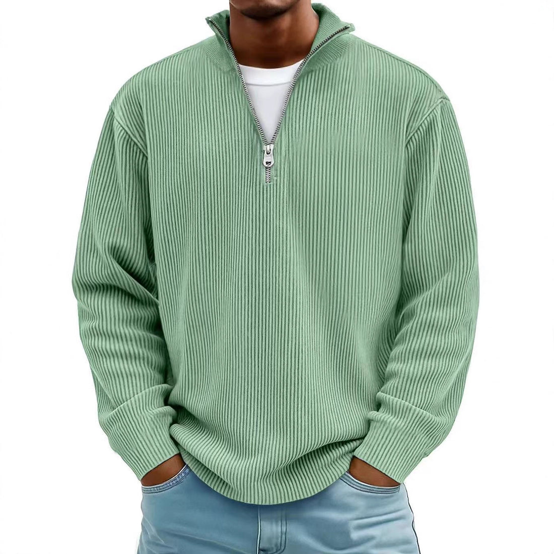 Corduroy Zipper Stand Collar Shirt