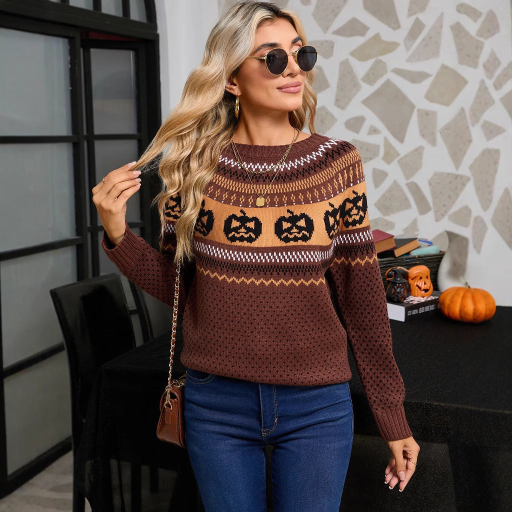 Women's Halloween Pumpkin Embroidered Sweater